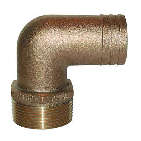 GROCO 1" NPT x 1" ID Bronze 90 deg Pipe to Hose Fitting Standard Flow Elbow PTHC-1000